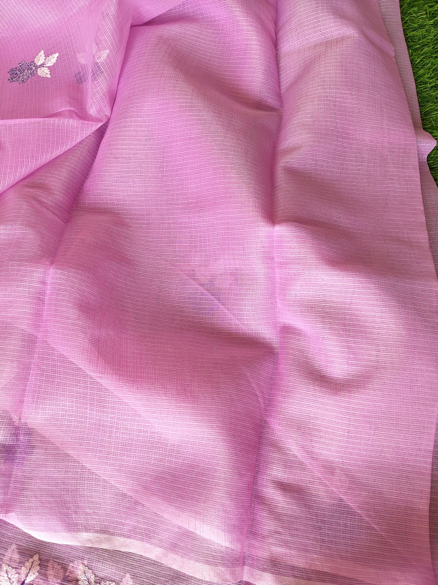 Kota Cotton light pink Color Thread Embroidered Saree