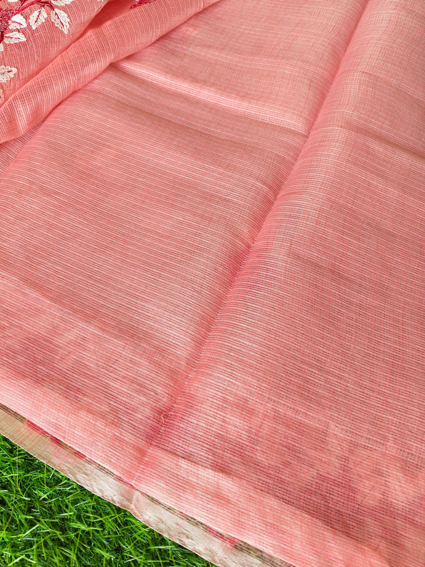 Kota cotton Carrot Color Thread Embroidered Saree (Copy)