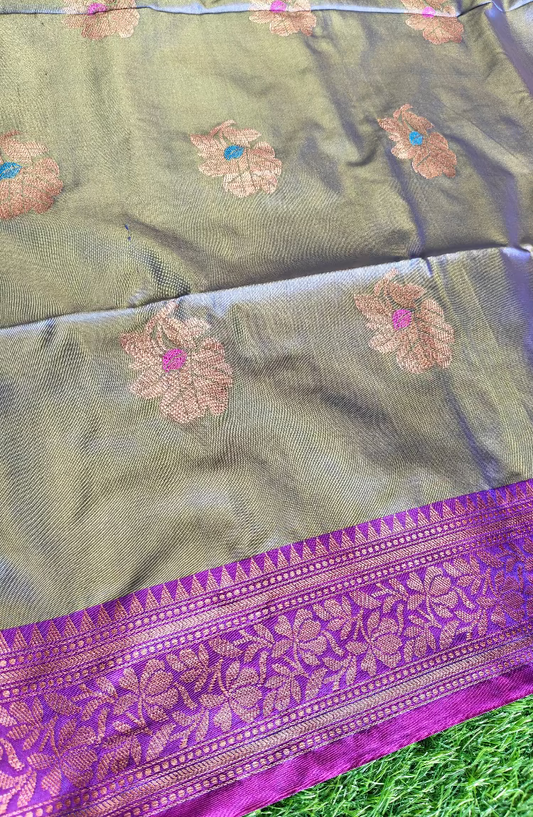 Double shades ash colour ,contrast purple border n pallu saree (Copy 2)