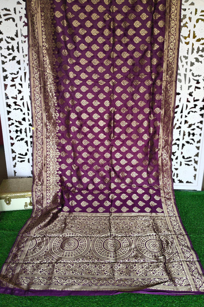 Wine Color Banarsi Silk Saree With Zari Weave