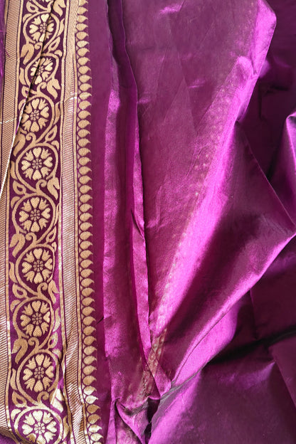 Wine Color Banarsi Silk Saree With Zari Weave