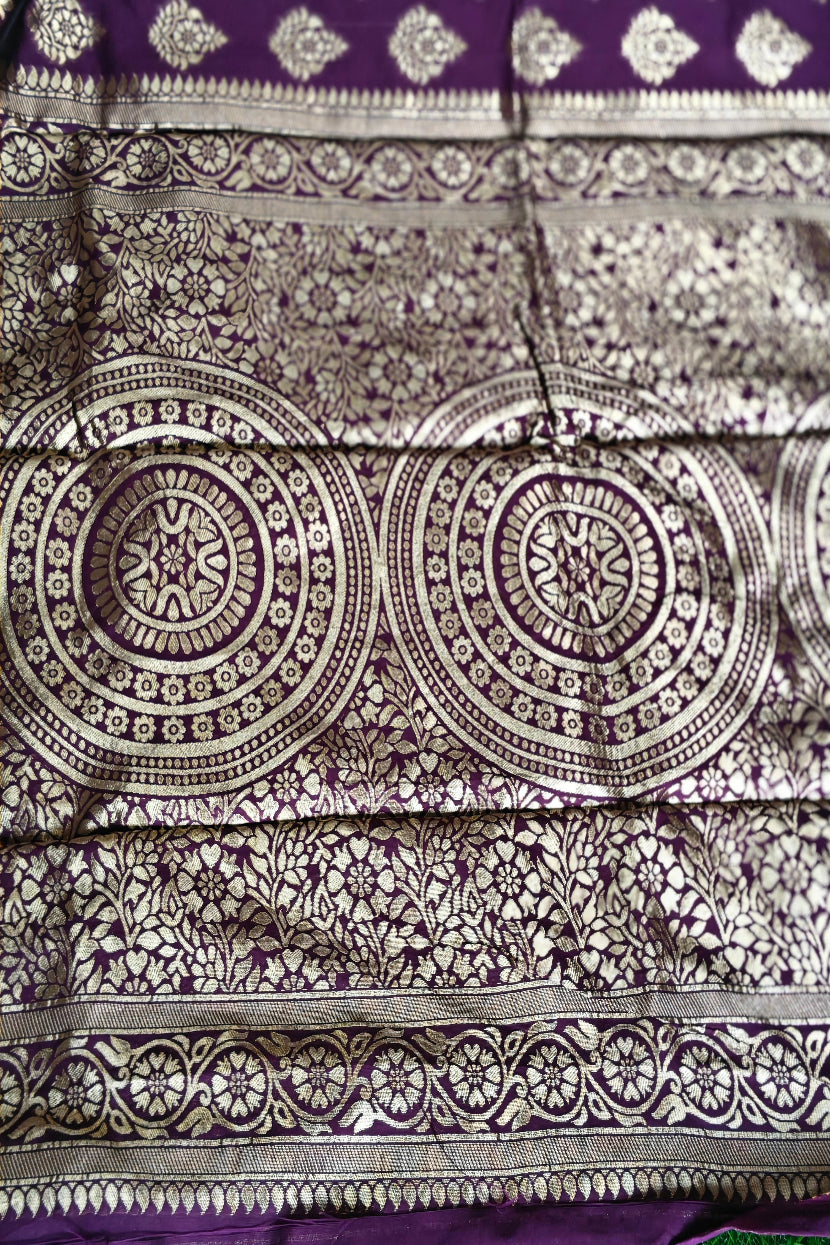 Wine Color Banarsi Silk Saree With Zari Weave