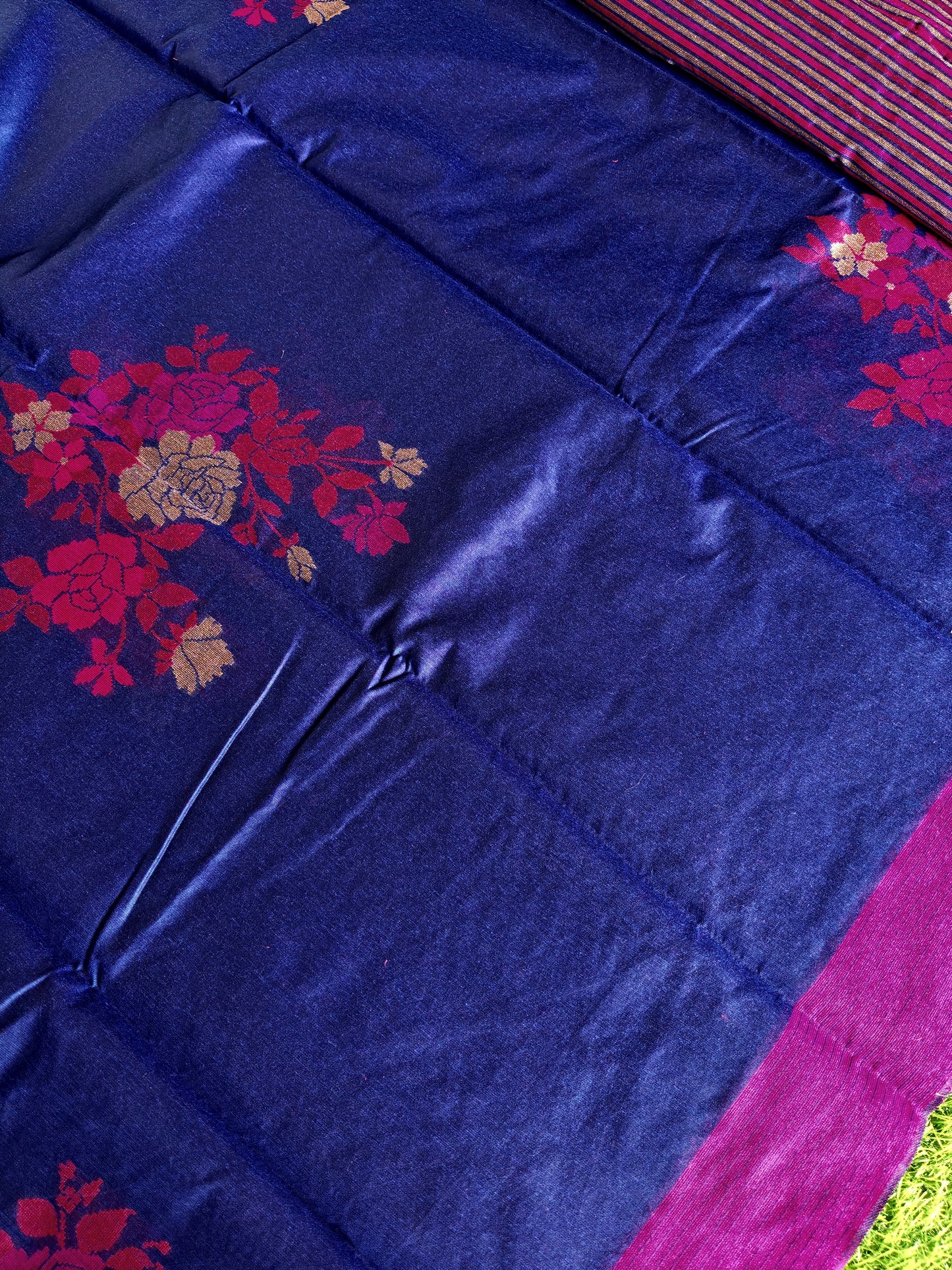 Royal Blue Cotton Saree with Thread Embroidery & Contrast Border | Elegant Traditional Saree