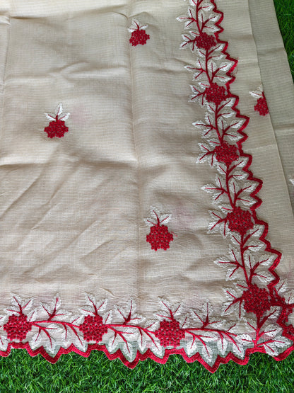 Kora cotton cream colour thread embroidered