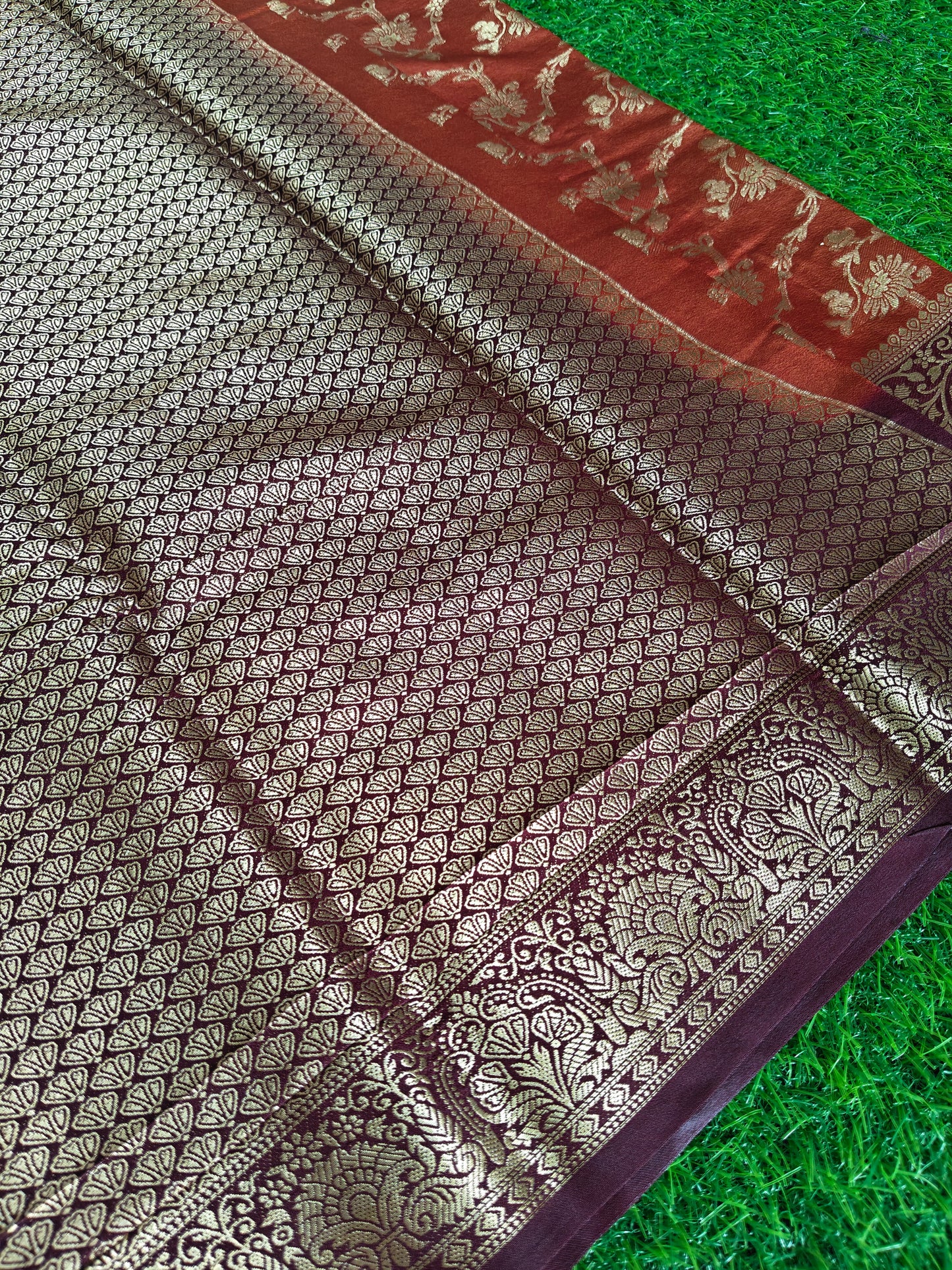 Rust orange Banarsi crepe Silk Saree (Copy)