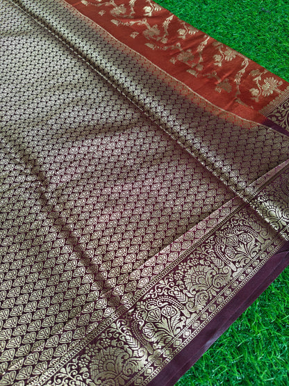Rust orange Banarsi crepe Silk Saree (Copy)