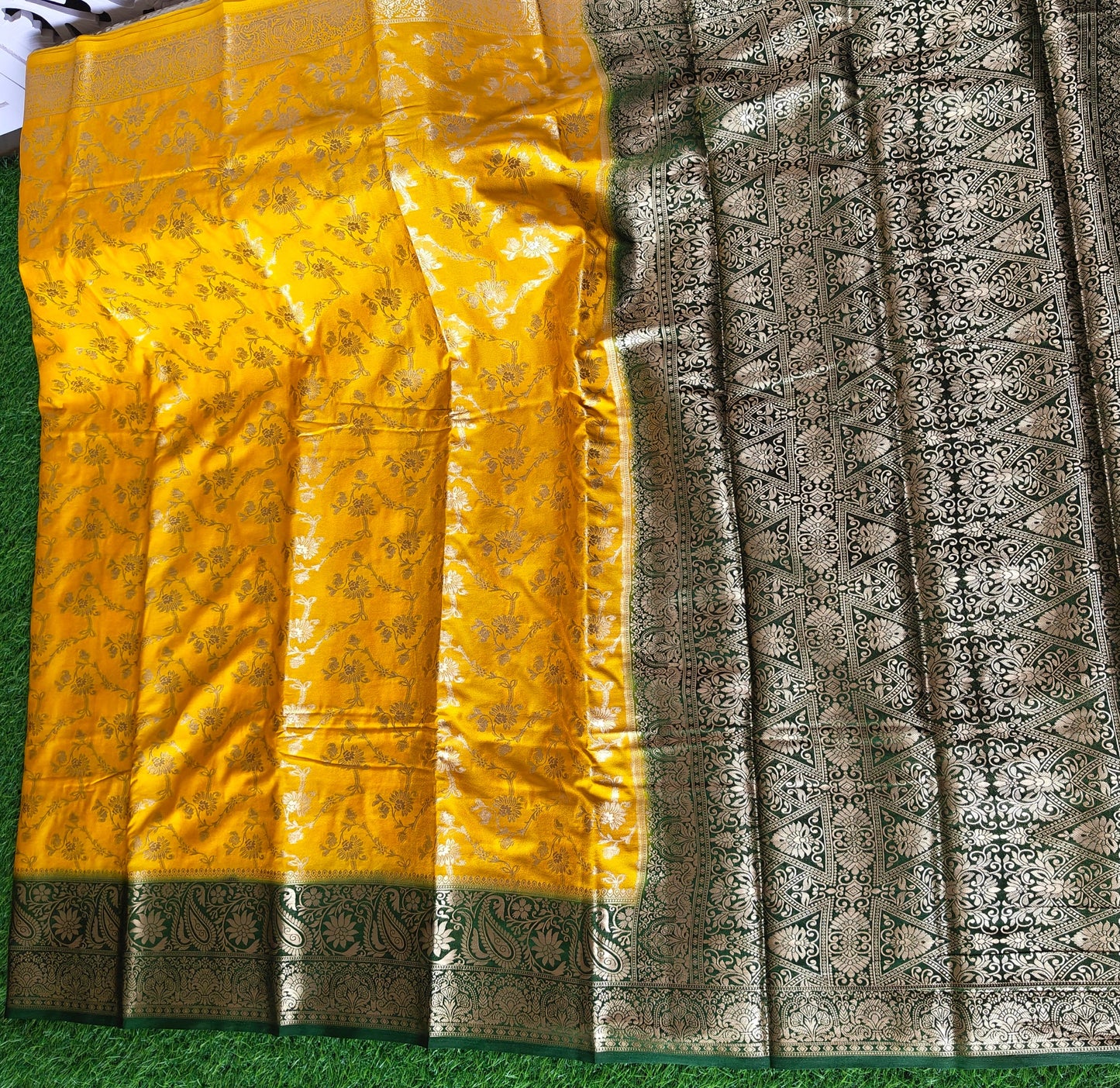 Yellow Banarsi crepe Silk Saree