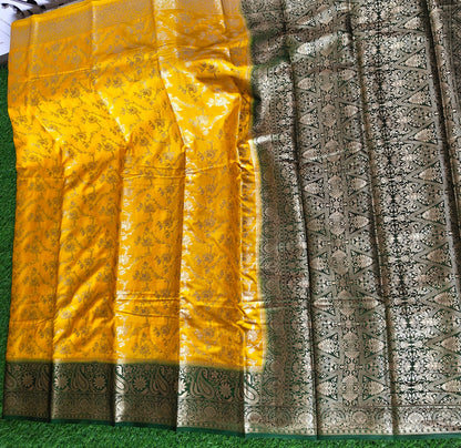 Yellow Banarsi crepe Silk Saree