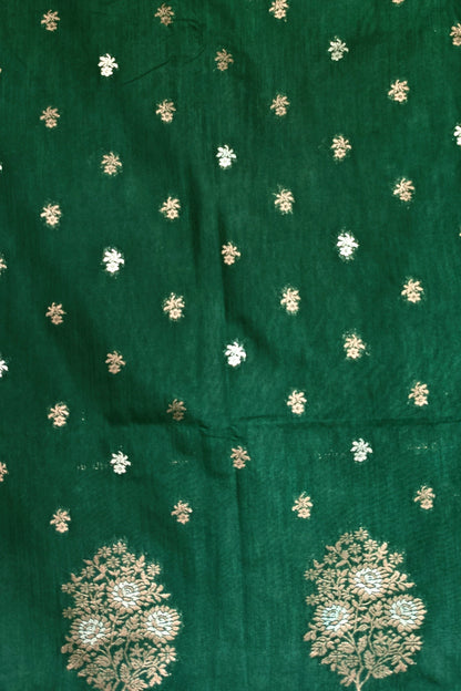 Green Raw Silk Saree with Contrast Motif Work