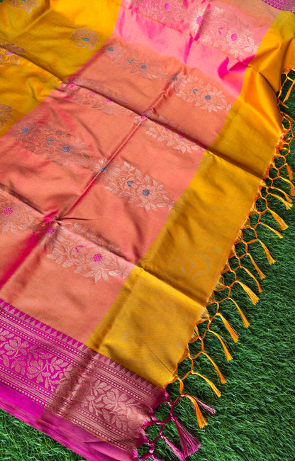 Double shades yellow  contrast border n pallu saree (Copy)