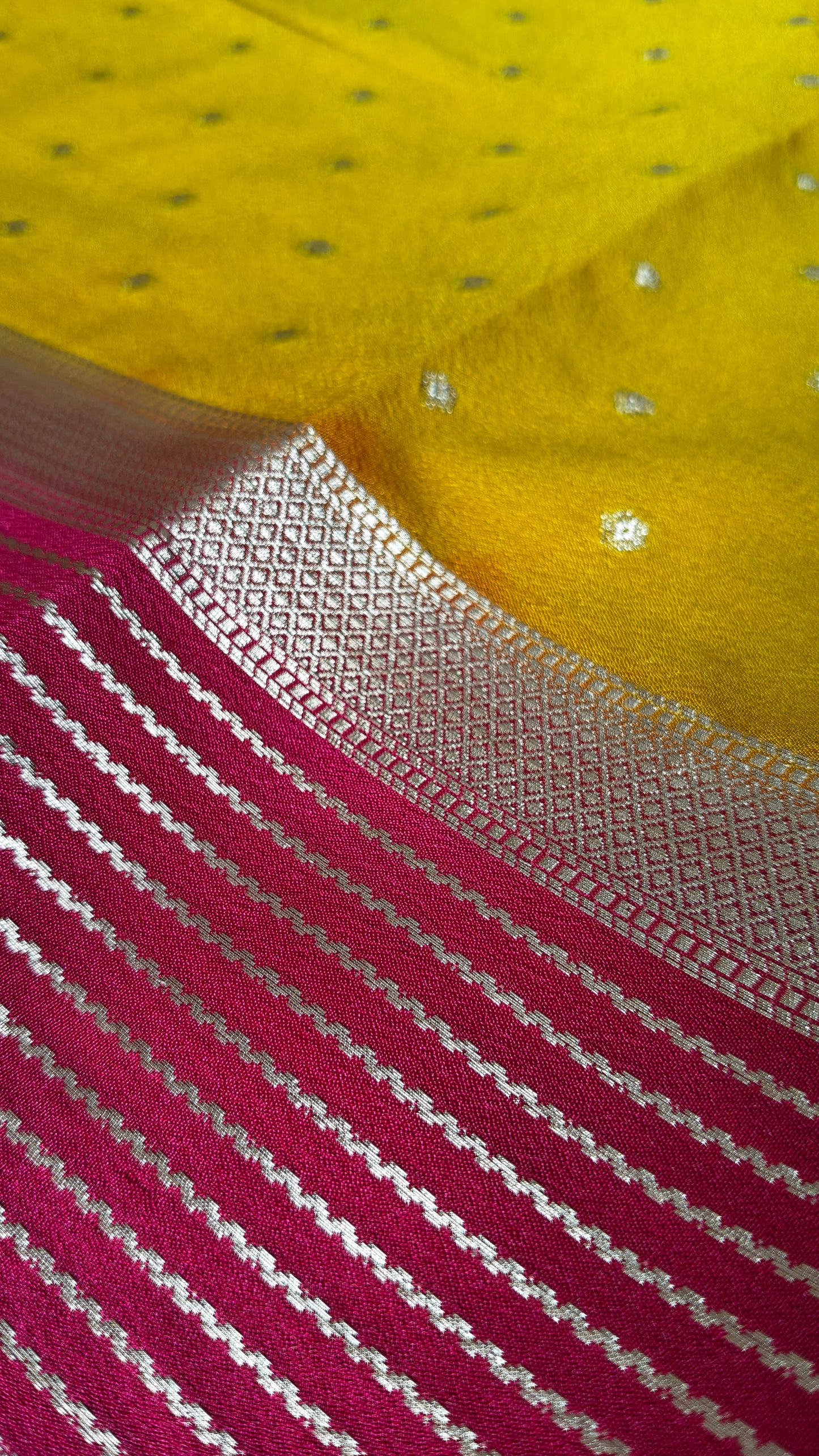Yellow Semi Crepe Silk Saree with Contrast Border