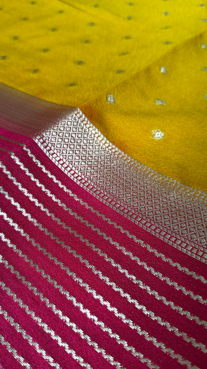 Yellow Semi Crepe Silk Saree with Contrast Border