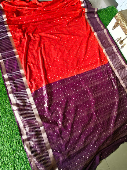 Crepe Silk Rust colour contrast border Saree