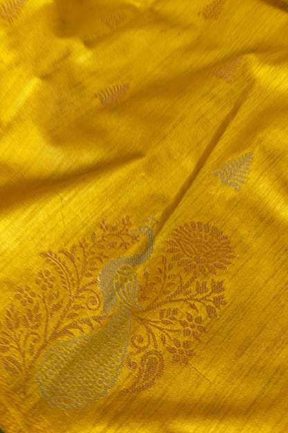 Yellow Raw Silk Saree with Small Motifs