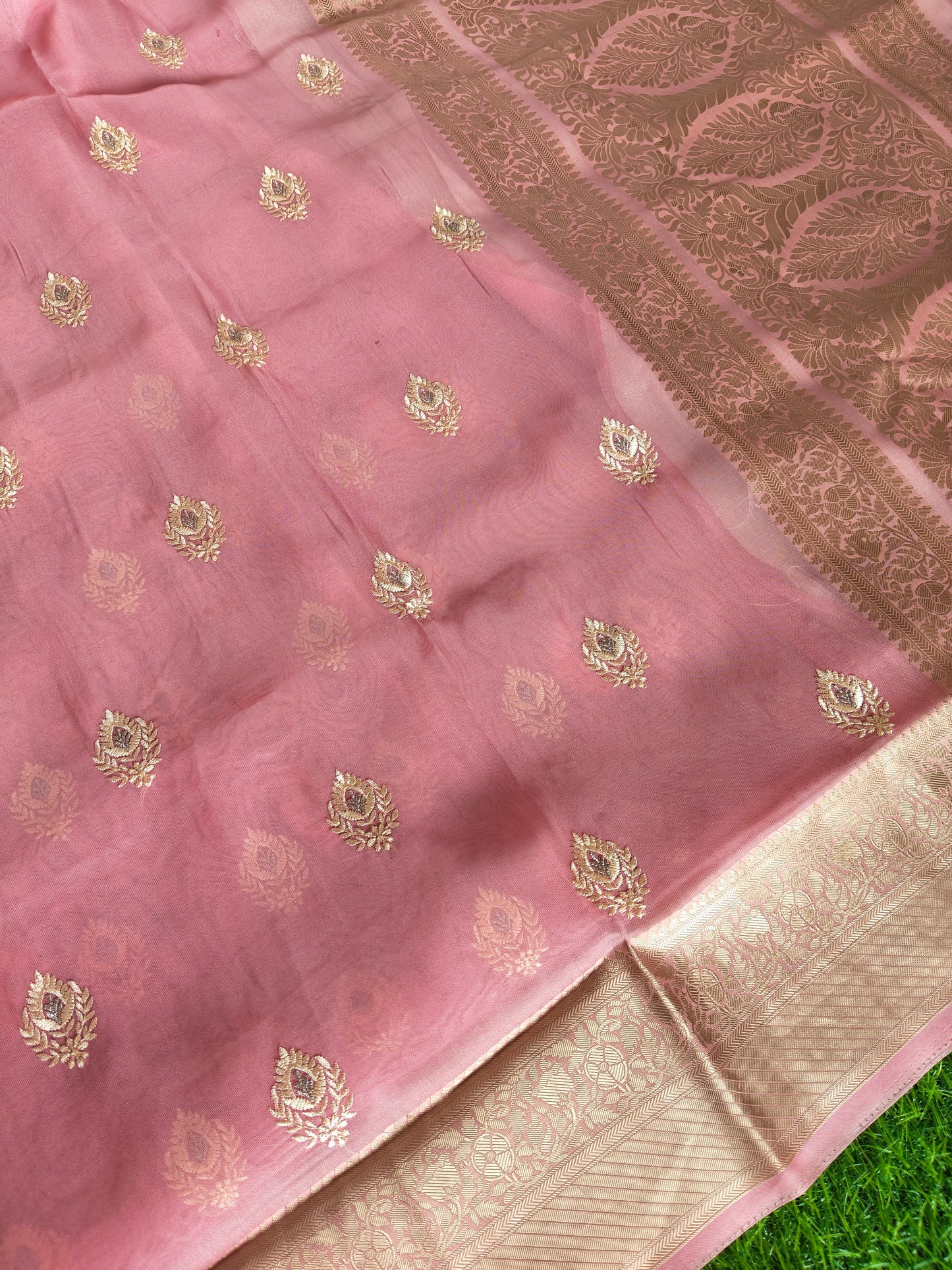 Pink Organza Saree with Butti Embroidery Work