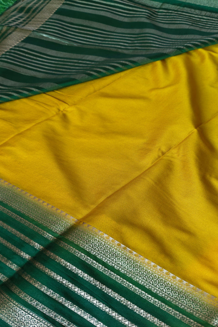 Yellow Semi Crepe Silk Saree with Contrast Border