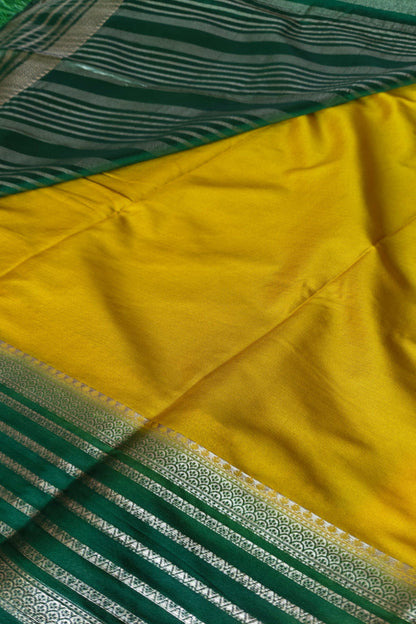 Yellow Semi Crepe Silk Saree with Contrast Border