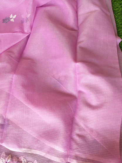 Kota Cotton light pink  Color Thread Embroidered Saree