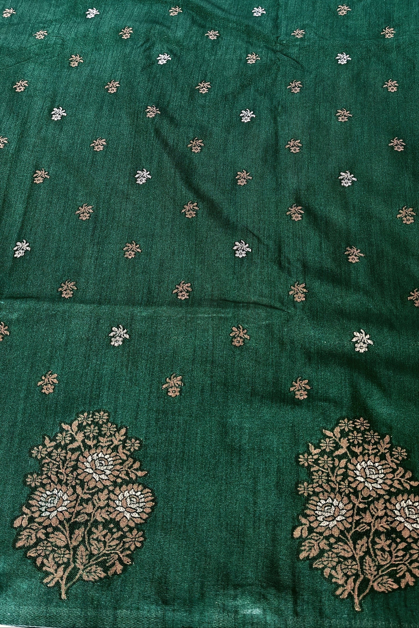 Green Raw Silk Saree with Contrast Motif Work