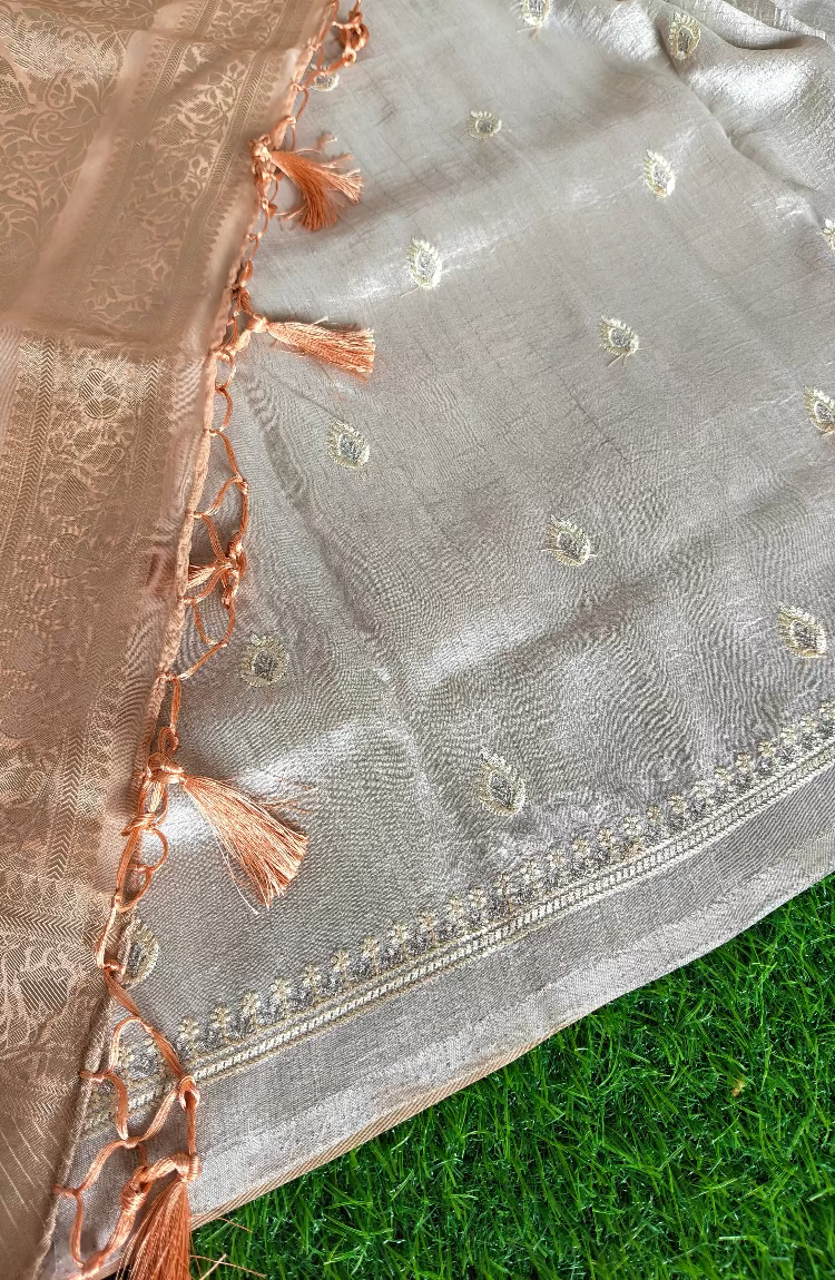 Peach green Organza Saree (Copy 2)