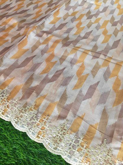 Multicolored light brown Italian satin crepe Silk with contrast blouse Saree (Copy)