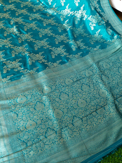 Grennish vlue Banarsi Silk Saree with gold weaving