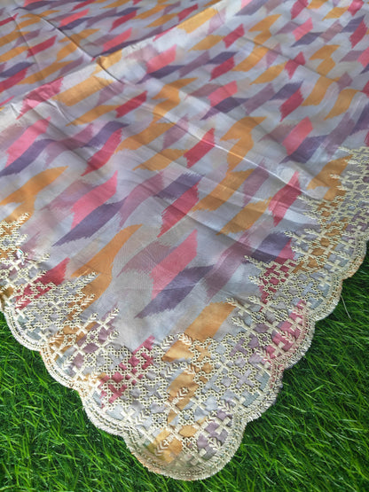 Multicolored Italian satin crepe Silk with contrast blouse Saree