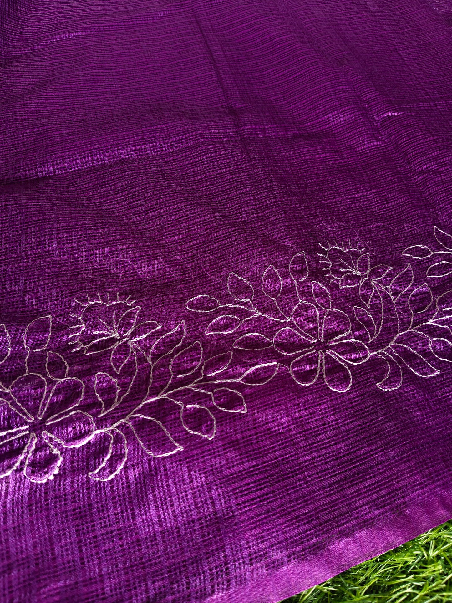 Purple Kota cotton silk thread embroidered s