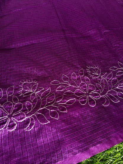 Purple Kota cotton silk thread embroidered s