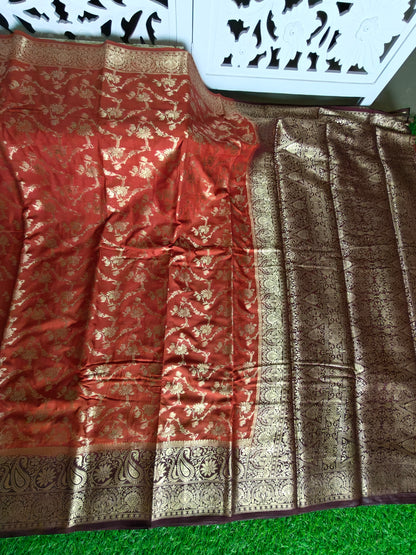 Rust orange Banarsi crepe Silk Saree (Copy)