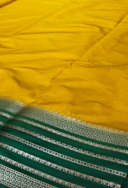 Yellow Semi Crepe Silk Saree with Contrast Border