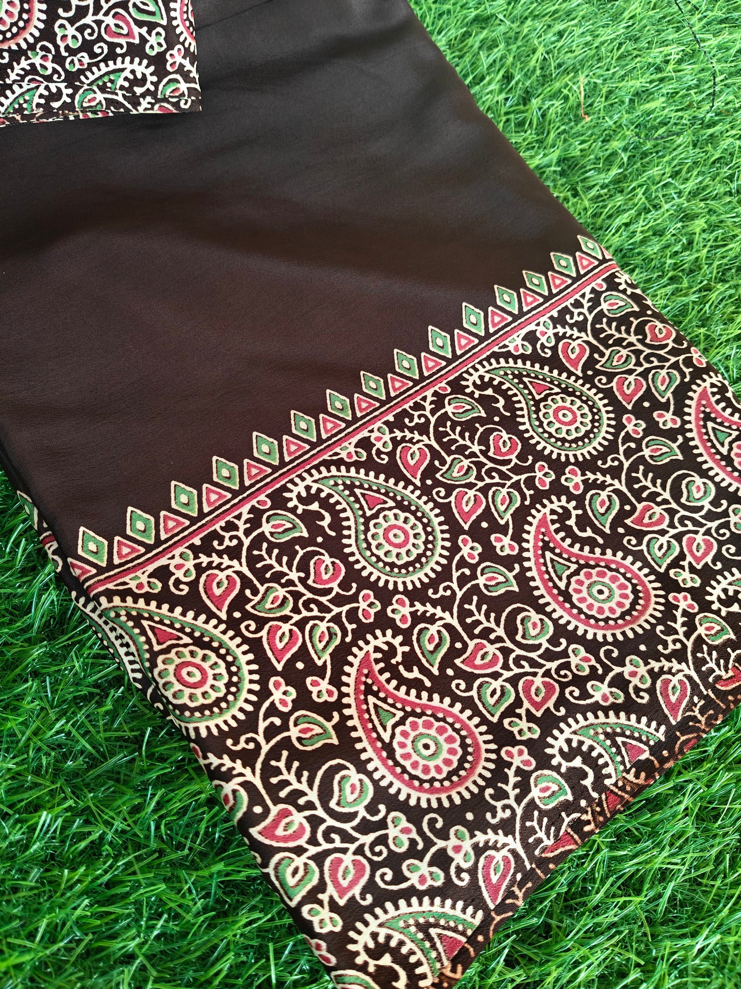 Coffee brown Italian crepe Silk Saree