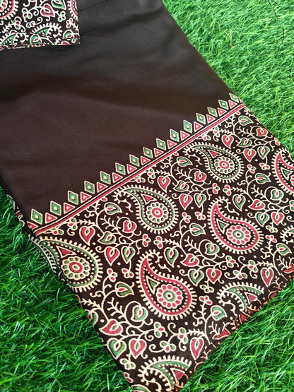 Coffee brown Italian crepe Silk Saree