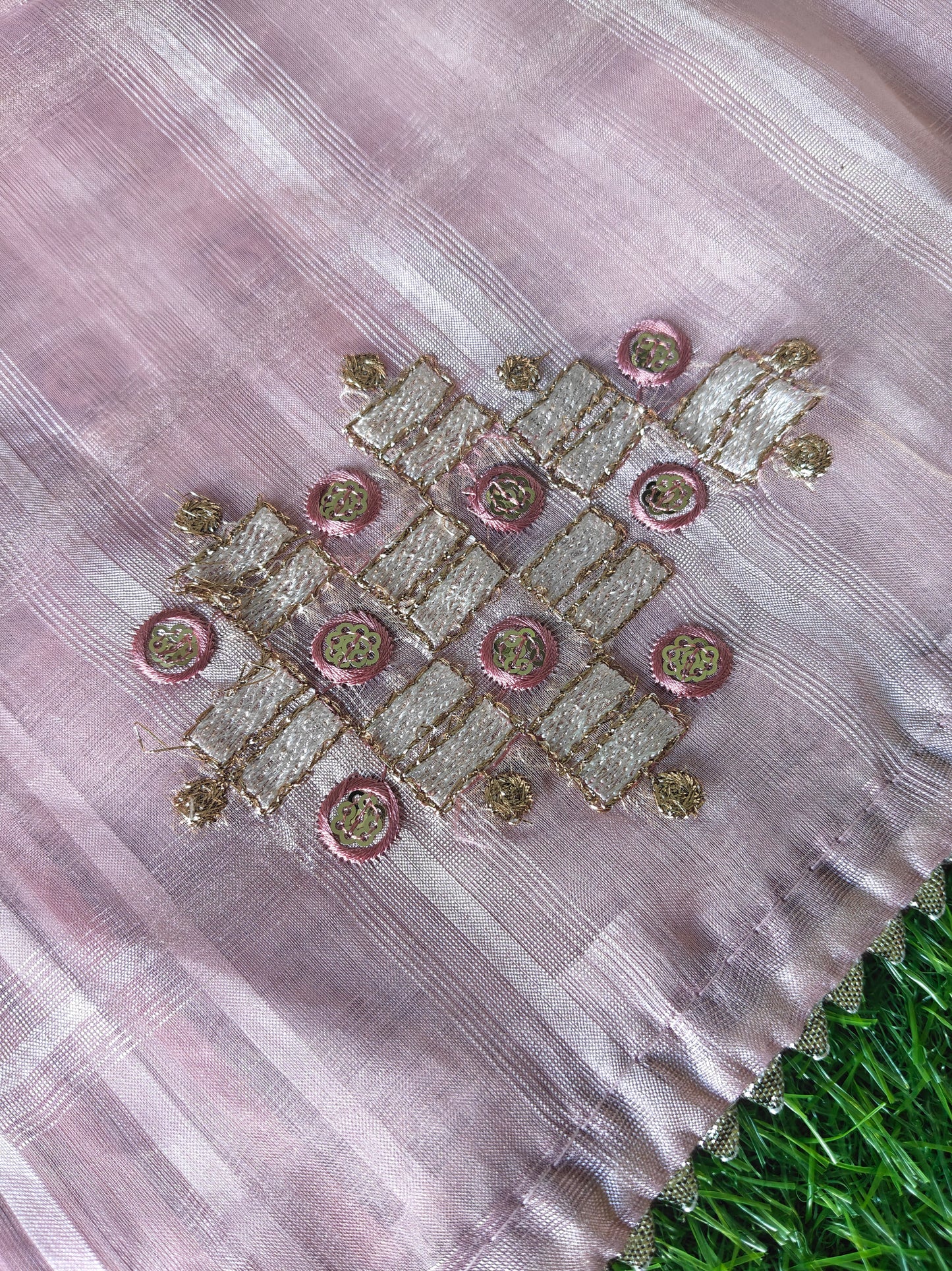 light  mauve colour tissue Silk with contrast blouse