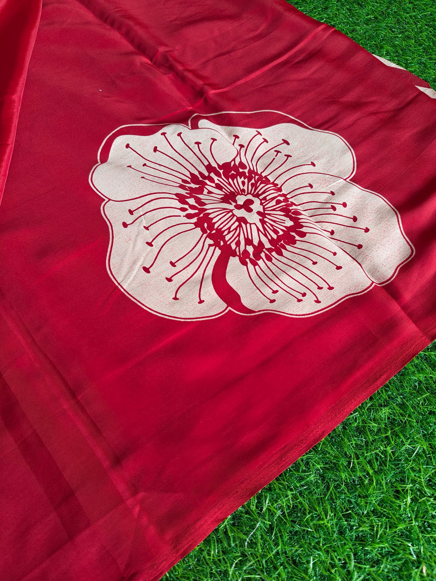 Red Italian crepe Silk Saree