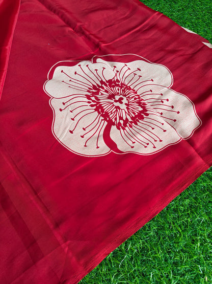 Red Italian crepe Silk Saree