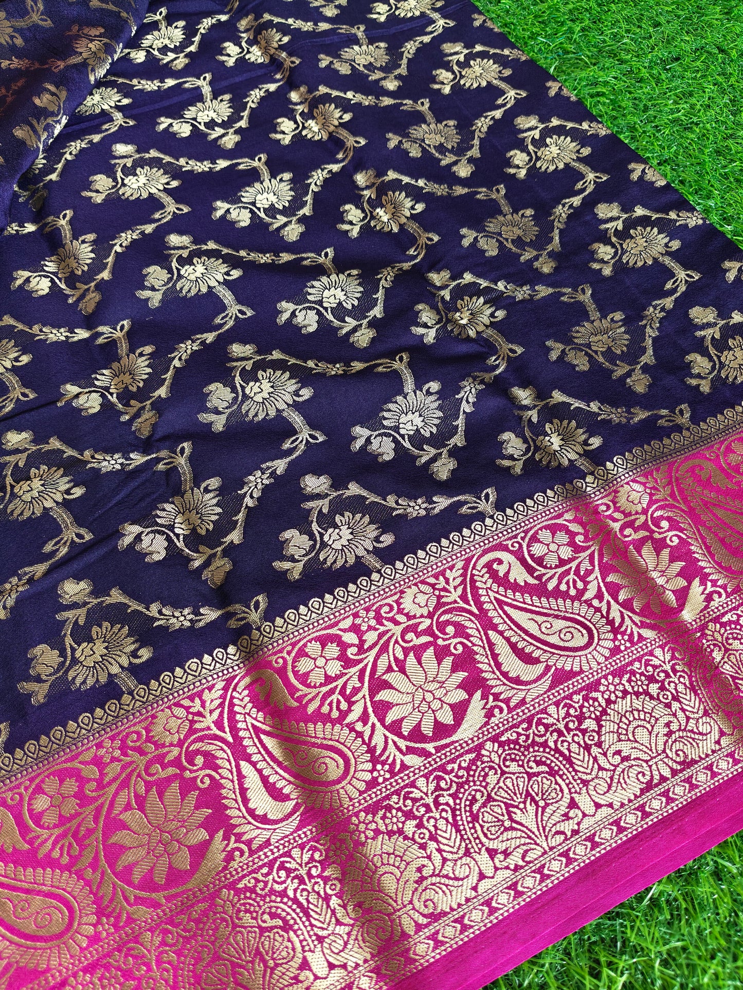 Dark blue Banarsi crepe Silk Saree
