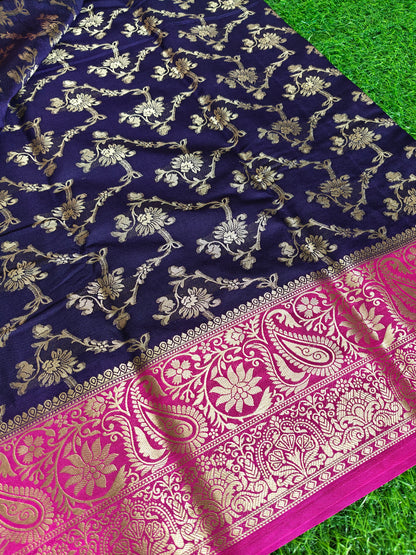 Dark blue Banarsi crepe Silk Saree