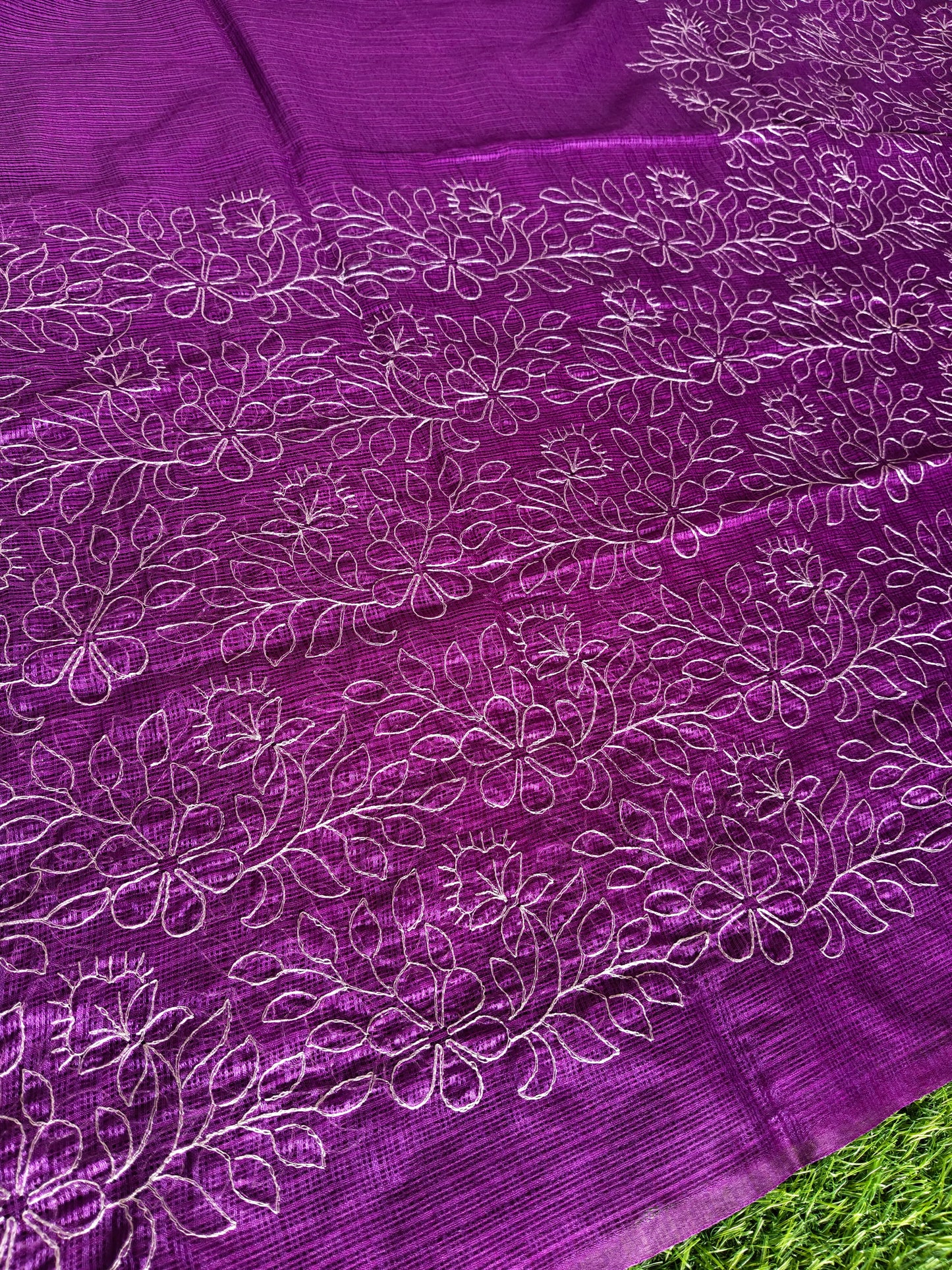 Purple Kota cotton silk thread embroidered s