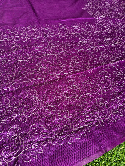 Purple Kota cotton silk thread embroidered s