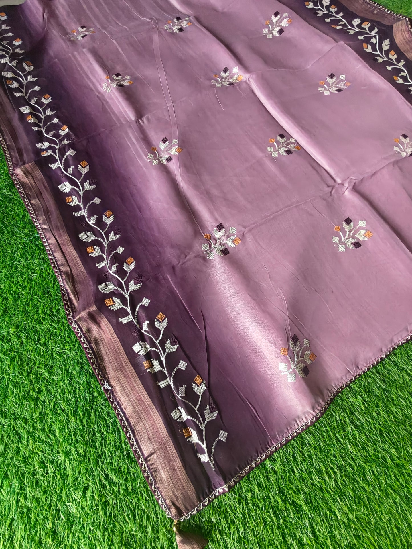 Double shaded dark wine & light wine color soft net thread embroidered saree