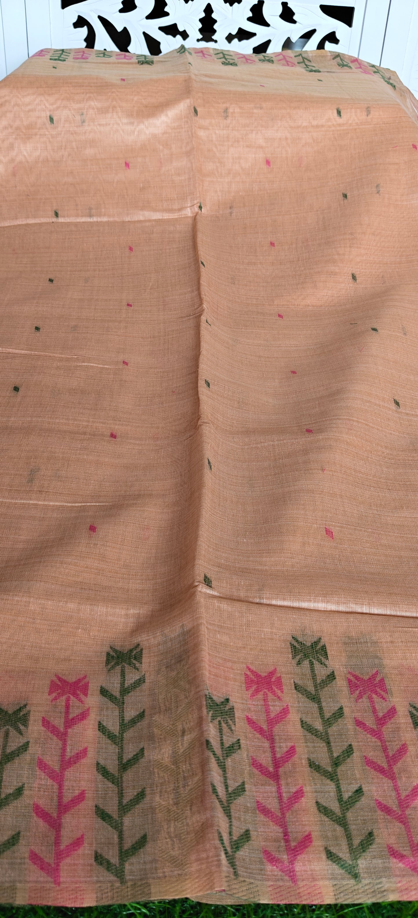 Peach Embroidered  Cotton Saree