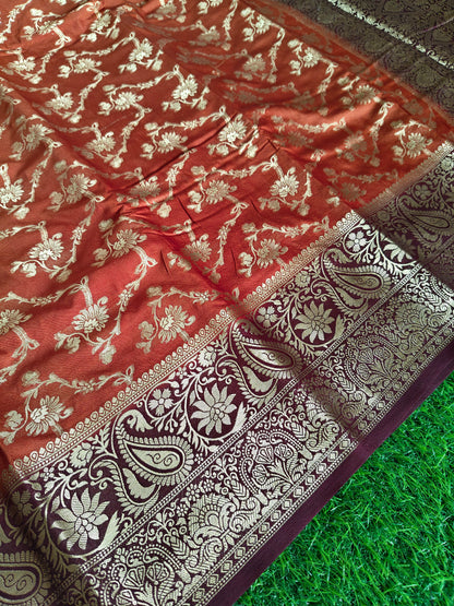 Rust orange Banarsi crepe Silk Saree (Copy)