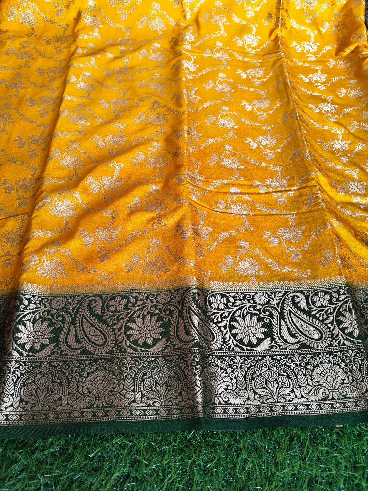 Yellow Banarsi crepe Silk Saree
