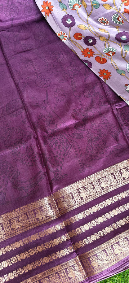 wine Kalamkari Print Semi Crepe Silk
