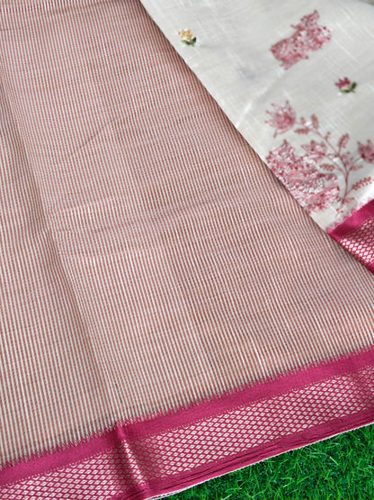 Cream Nandi Embroidered  Silk Saree