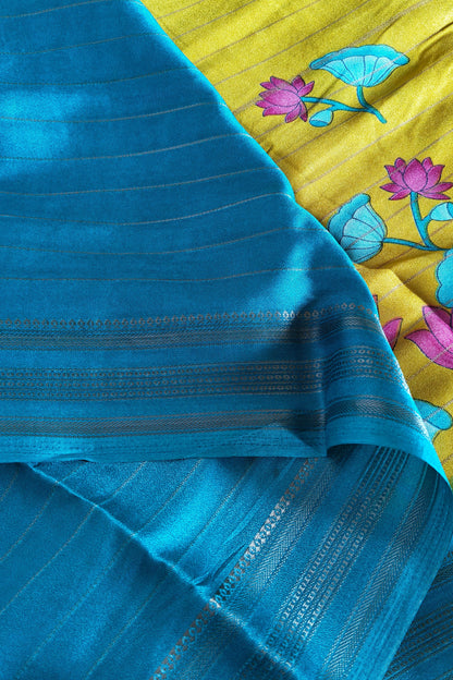 Yellow Kalamkari Print Semi Crepe Silk