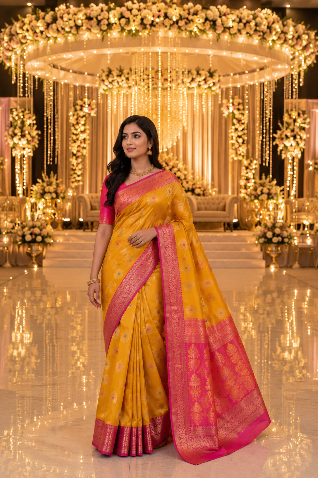 Double shades yellow  contrast border n pallu saree (Copy)