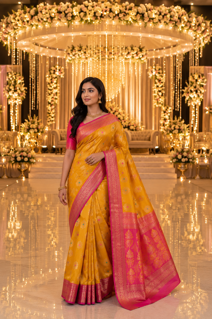 Double shades yellow  contrast border n pallu saree (Copy)