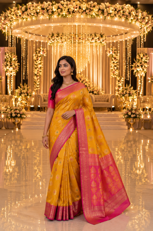 Double shades yellow  contrast border n pallu saree (Copy)